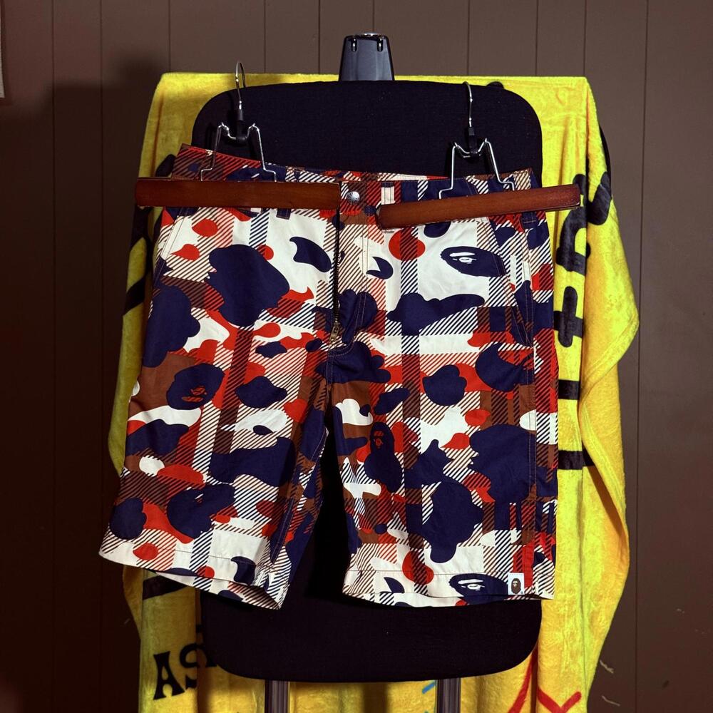 BAPE Bathing Ape Camouflage Board Shorts - Vibrant Multi-Color Pattern
